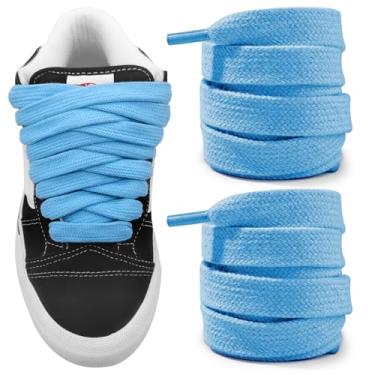 Imagem de NDTEZUGT Cadarços Fat para Vans Knu Skool Classic Skate Shoes, 5/20.3 cm (15 mm) Largo Algodão Grosso Grande Atacadores de Substituição, Azul, 54"/140cm