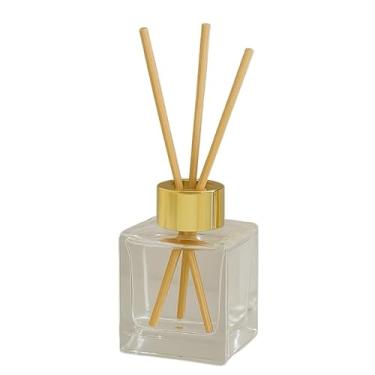 Imagem de Kit 10un Frascos de Vidro Cubo 100ml Aromatizador Difusor decoração Com tampa Luxo + Varetas(Ouro)