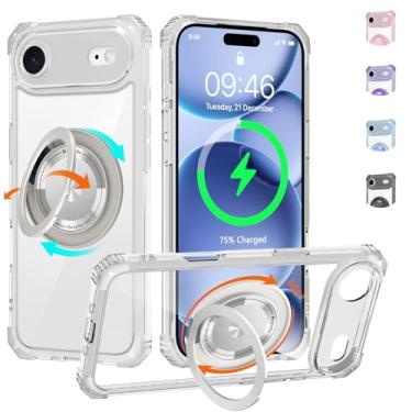 Imagem de WPCase Capa transparente para iPhone Air com suporte [compatível com MagSafe], capa resistente de grau militar com suporte magnético giratório 360 para mulheres e homens, transparente