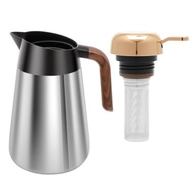 Imagem de Garrafa térmica de café, chaleira de aço inoxidável de 1600 ml, garrafa isolada para água com isolamento de suco/leite/chá (prata)