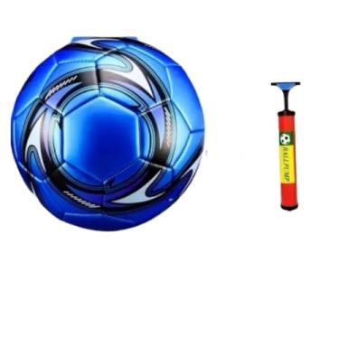 Imagem de KIT BOLA + BOMBA de Futebol Campo Nº 5 Costurada PVC Cores Variadas Treino Jogo Oficial