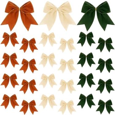 Imagem de 24 peças de laços de veludo de Natal - laço de enfeite de veludo com moldura de arame - laços de fita com fio para decoração de árvore de guirlanda de Natal, artesanato DIY, decorações de férias