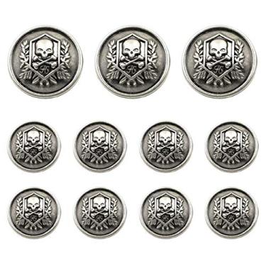 Imagem de Grekywin Caveira Design Vintage Estilo Metal Botões para Casaco Blazer Ternos Uniforme Jaqueta etc, antique silver, 1