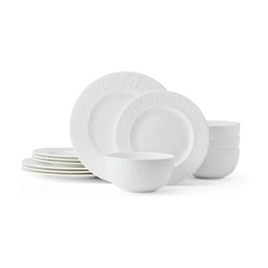Imagem de Mikasa Conjunto de louça Claire Floral Bone China, leve, resistente a lascas, 12 peças, serviço para 4, branco
