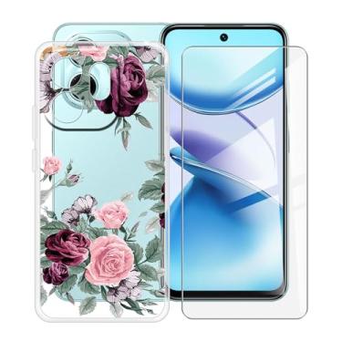 Imagem de HGJTFANY Capa de telefone para Infinix Smart 9 (6,7 polegadas) com protetor de tela de vidro temperado, ultrafina, transparente, à prova de choque, capa de silicone macio antiarranhões para Infinix