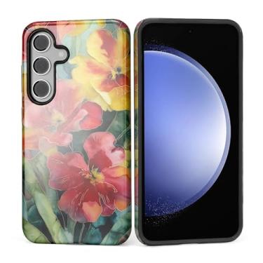 Imagem de Kapadiy Capa para Samsung Galaxy S24, design floral vintage feminino híbrido proteção dupla de silicone rígido PC à prova de choque, capa protetora antiarranhões para homens e mulheres