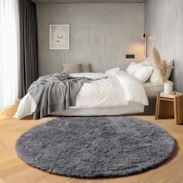 Imagem de ONASAR Tapetes redondos cinza de 1,8 m, tapete circular macio cinza fofo para quarto de crianças, meninas, meninos e adolescentes, tapetes felpudos de pelúcia felpuda para dormitório, berçário, sala