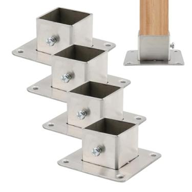 Imagem de Wealrit 4 peças de bases quadradas de poste suportes de poste de convés de aço inoxidável Flange de âncora para serviço pesado para suporte de trilhos de deck de cerca suportes de cerca (3 cm x 3 cm)