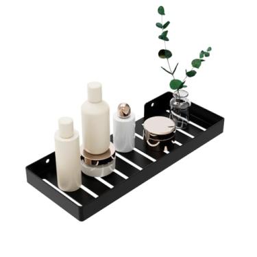 Imagem de Prateleiras flutuantes para parede de banheiro, pequenas prateleiras de metal, prateleira de armazenamento rústica para cozinha, banheiro, sala de estar e decoração, preta 30 cm