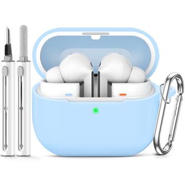 Imagem de Ljusmicker Capa de silicone macio para Samsung Galaxy Buds3 FE (2025) / Buds3 Pro (2024) / Buds 3 (2024) Capa com kit de limpeza, acessórios Galaxy Buds com chaveiro para mulheres e homens - azul