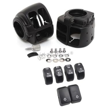 Imagem de TrichTu Mount Kit de interruptor de guidão caixa de interruptor com tampa de botão serve para Harley Sportster Dyna Softail 2011-2020 (preto)