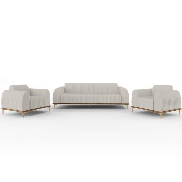 Imagem de Kit Sofá 2 Lugares 150cm Com 2 Poltronas Molino Pés D`ouro D02 Linho Cru C-443 - Lyam Decor