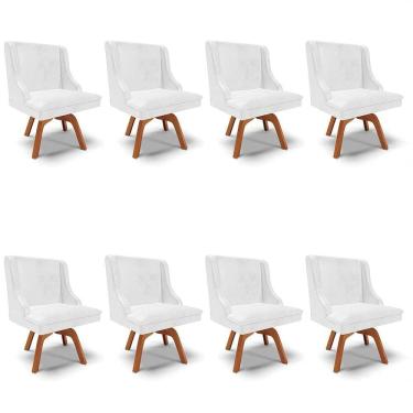 Imagem de Kit 8 Cadeiras Estofadas Base Giratória de Madeira Lia Sintético Premium Branco - Ibiza