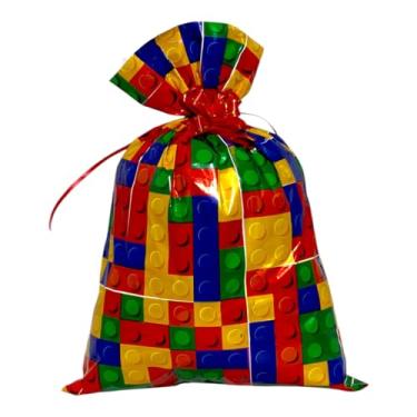 Imagem de Pensou Comprou Kit 10 Sacos De Presente 70x50cm Estampado com Lacinho Plástico Festas Brindes Lembrancinhas Presentes Aniversário Eventos (Blocos)