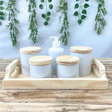 Imagem de kit 4 potes mais 1 saboneteiea líquida porcelana