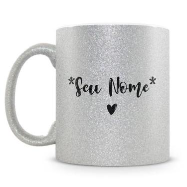 Imagem de Caneca Personalizada Glitter Prata com Nome - 325ml - Amo Canecas