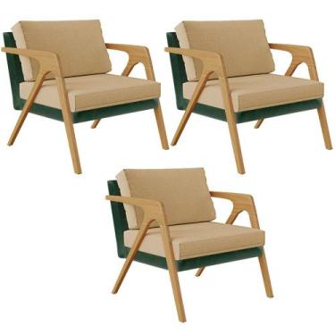 Imagem de Kit 03 Poltronas Decorativas Sala Estar Pietra L02 Facto Verde Musgo L