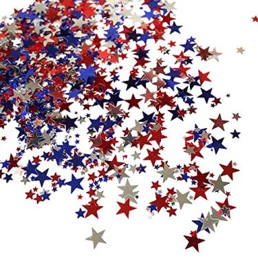 Imagem de Mefuny 60 g Metallic Star Confetti Star Table Confetti Foil Star Patriotic Confetti for 4th of July Independence Day Party Decoration, Red, Silver and Blue