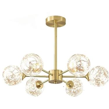 Imagem de Retro Latão Artificial Satélite LED Luzes Pendentes Cristal Bola Sombra Semi Flush Luz Pendente Montado Ramos Lustres Polido Ouro Luz de Teto, Luzes Pendentes Modernas