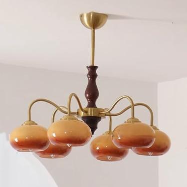 Imagem de 3 Luzes Sala de Jantar Lustre Fazenda Mid Century Moderno Luz de Teto Madeira Laranja Leite Vidro Lâmpada Vintage Ouro Rústico Pendente Luz Para Cozinha Ilha Quarto Sala de Estar Hall de Ent