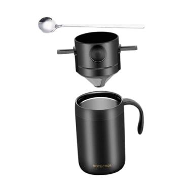 Imagem de Generic Conjunto de cafeteira isolada para servir café em aço inoxidável, cafeteira manual com gotejamento e gotejador para mochileiros e escritórios, Preto