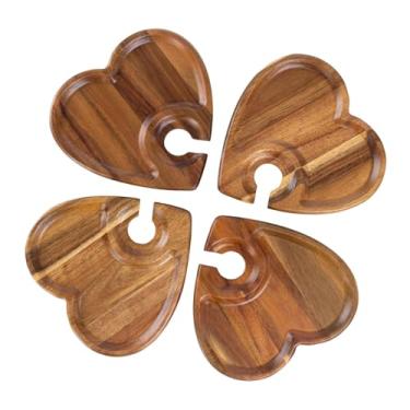 Imagem de DimyFew 4 Pratos de Aperitivos E Tábua de Queijos para Festas, Bandeja de Lanches Prática com Porta-copos para Casa, Cozinha, Casamentos, Festas, em Forma de Coração, Tamanho real