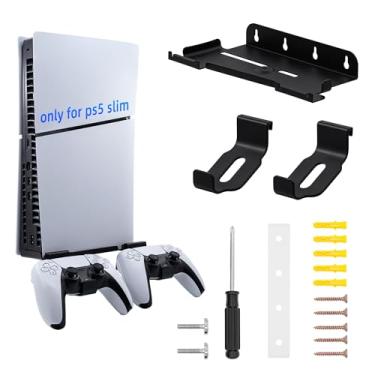 Imagem de Mcbazel Kit de montagem na parede apenas para PS5 Slim Disc e edição digital, suporte de parede com suporte de controle, suporte vertical de parede para console PS5 Slim - preto (apenas para ps5 Slim)