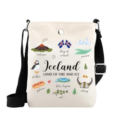 Imagem de WSNANG Bolsa tiracolo de viagem da Islândia, terra do fogo e do gelo, ponto de referência islandês, bolsa tiracolo Escandinávia Rejkyavik (Islândia MB)
