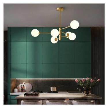 Imagem de Lustre de teto moderno com bola de vidro LED preto dourado compatível com quarto sala de estar sala de jantar mesa luminária pendente lustres luminária iluminação lustre luminária