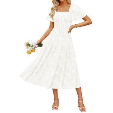 Imagem de Vestido feminino ZESICA, de verão, boho, floral, midi, branco, tamanho