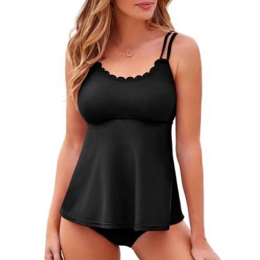 Imagem de Roupa de banho Tankini feminina Aleumdr Tummy Control preta