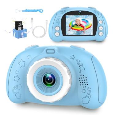 Imagem de Câmera infantil para crianças de 3 a 12 anos, câmera digital infantil com cartão SD 32G, câmera infantil com tela de 6 cm para crianças no aniversário, Natal (azul)