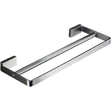 Imagem de DSeenLeap Toalheiro duplo para toalheiro, suporte de toalha de aço inoxidável espesso montado na parede trilho organizador para banheiro cozinha, 2 barras, acabamento prateado escovado (multicolorido
