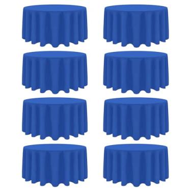 Imagem de Heneger Pacote com 8 toalhas de mesa redondas azul royal, 224 cm, resistente a manchas e vincos, redonda, azul royal, capas de mesa de tecido de poliéster reutilizáveis e laváveis para buffet, festa