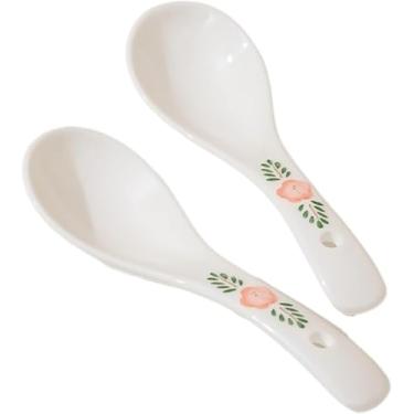 Imagem de Colheres De Jantar Grandes Colher De Cerâmica Branca Com Estampa Elegante Colher De Porcelana Em Forma De Ovo Conjunto De 2 Colheres De Sopa De Porcelana Para Sopa, Bolinho De Ma, One Color, S