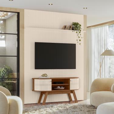 Imagem de Painel TV 65 Pol 179cm Ripado Valen e Rack Bancada Rylan Naturale/Off White M20 - D'Rossi