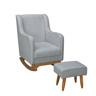 Imagem de Poltrona de Amamentação com Balanço e Puff Ariely Bouclê Cinza F06 - D'Rossi
