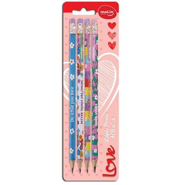 Imagem de Molin Lápis Preto HB com Borracha Love Daisy - Blister com 4 Unidades