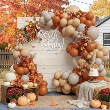 Imagem de Burnt Orange, Nud Retro White Balloon Arch Kit 127pcs Terracotta Peach Fall Colors Decor Little Cutie Balloon Garland For Autumn Celebrations, Baby Showers，Citrus Birthday, Pumpkin Thanksgiving Events