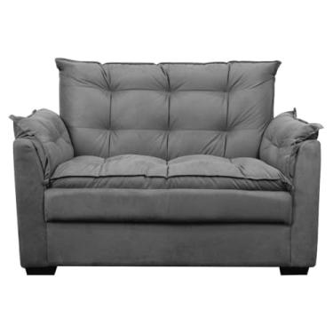 Imagem de Sofá 2 Lugares 140cm em Suede - Estrutura de Madeira Maciça, Assento Confortável e Compacto para Salas Pequenas (Cinza)