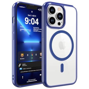 Imagem de WRJ Capa magnética para iPhone 15 Pro transparente, translúcida [compatível com Magsafe] Capa protetora fina anti-impressões digitais à prova de choque para mulheres e homens - azul