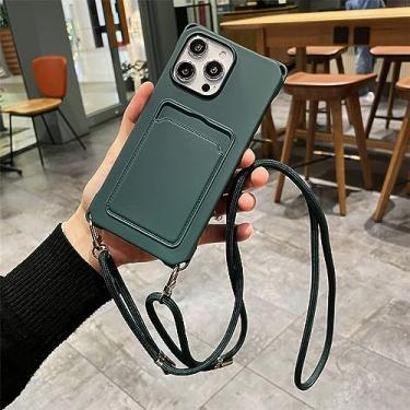Imagem de Candy Color Crossbody Colar Alça Cordão Carteira Capa de telefone para iPhone 14 Plus 13 11 12 Pro Max Slot para Cartão Capa Mole, Verde Escuro, Para iPhone 7Plus (8Plus)