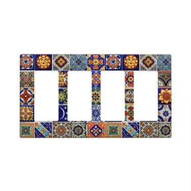 Imagem de Talavera Mexican Tiles 4-Gang Rocker Decorativo Light Switch Cover, Quad Decorator Wall Plate Switch Plate Cover Receptátátáculo, Tamanho 11,4 cm X 20 cm