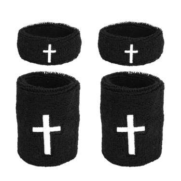Imagem de 4un Faixas Elásticas para Bíceps, Pulseiras Cristãs Antissuor Braçadeiras Absorventes de Suor para Homens e Mulheres Artigos Esportivos de Futebol e Beisebol (Preto)