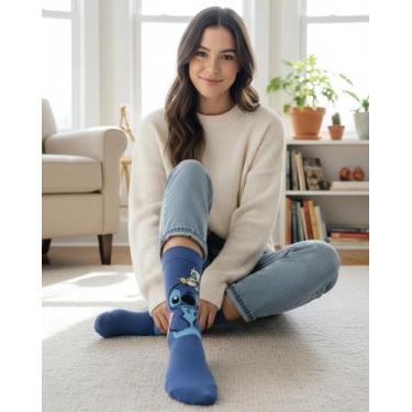 Imagem de Meia Stitch Personagem Divertida Cano Longo Adulto 34 43 Algodao - Sem