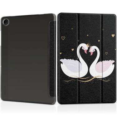 Imagem de DONGKE Capa para Samsung Galaxy Tab A9+/A9 Plus 27.9 cm 2023 (SM-X210/X216/X218), suporte fino, capa traseira translúcida, capa inteligente, despertar/hibernar automaticamente - Cisnes fofos