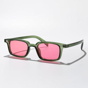 Imagem de Óculos de sol retangulares modernos com armação pequena, cores doces, estilosos, minimalistas, para mulheres, homens, uso urbano ao ar livre, Armação verde Tra/Lente rosa, Lens Width: 47 Millimeters