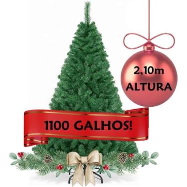 Imagem de Árvore De Natal Pinheiro Canadense Verde, 2,10 Metros de Altura, 1100 Galhos, Decoração Natalina com Base, Tradicional Verde Imperial Premium Grande Cheia, Luxo