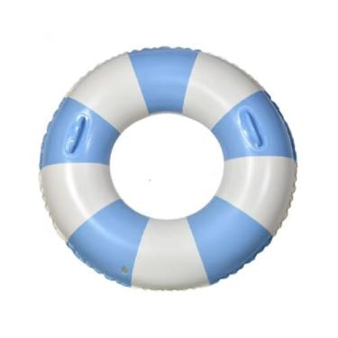Imagem de Boia Piscina Adulto Boia Redonda Listrada Inflável Com Alça Para Praia E Piscina Tamanhos 60cm 80cm 100cm Círculo de Natação(Azul,80cm)