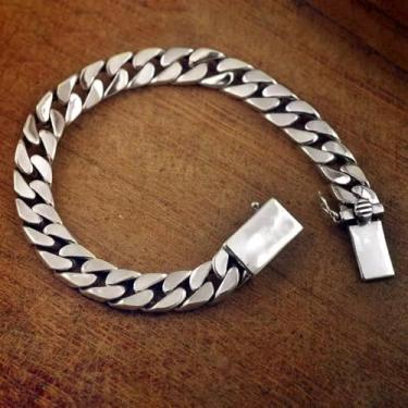 Imagem de Pulseira masculina de liga de liga casual design de fechos de alternância joias masculinas prata corrente cubana Miami (20 cm)